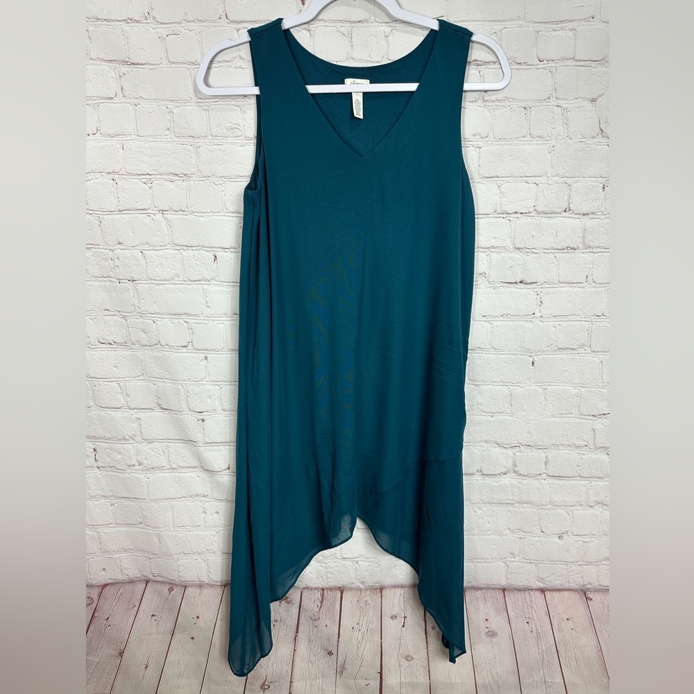 SOMA layered mesh asymmetrical hem rayon tunic blouse‎ shirt top, sz S